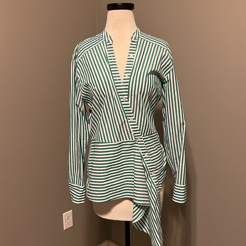 Veronica Beard green/white striped 100% cotton blouse, size M